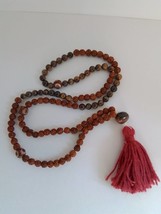 Rudraksha Dzi Agate, Tiger&#39;s Eyes Wool Tassel Japa Mala 108 Beads Medita... - $42.00