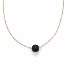 14K Yellow Gold Filled 10 mm Floating Black Onyx Bead Necklace 16&quot; + 2&quot; Chain - £96.66 GBP