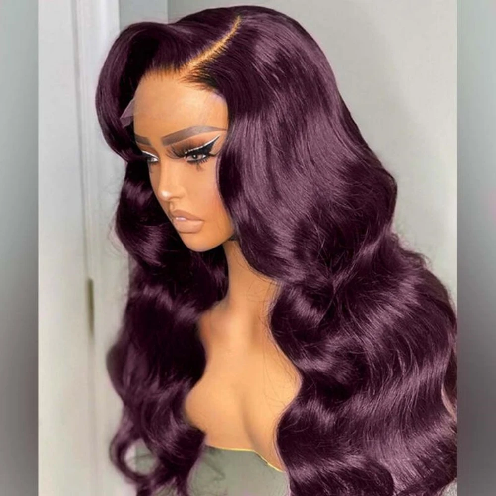 P purple 99j burgundy red wigs synthetic lace front wig 13x4 long body wave pre plucked thumb200