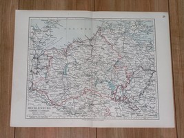 1905 Original Antique Map Of Mecklenburg Stralsund Rostock Schwerin / Germany - £15.29 GBP