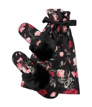 VICTORIA&#39; SECRET Signature Satin Black/Bright Cherry Floral Slippers Size S 5/6 - £13.42 GBP