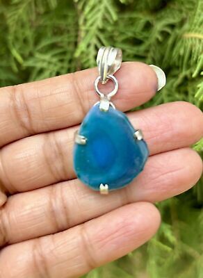 Ciondolo in pietra agata geode drusa geode verde argento sterling 925... - $12.04