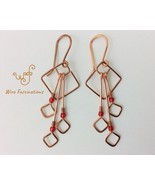 Handmade Copper Earrings Diamond Frames with Red Bead Diamond Tipped Dan... - €27,39 EUR