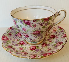 Vintage Royal Standard Pink Red Roses Gold Trim Cup Saucer Fine Bone China - £21.43 GBP