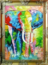 Olga Losa-&quot;Rainbow Elephant&quot;-Framed Original Oil Painting/Canvas/Hand Signed/COA - £978.69 GBP
