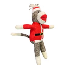 Galerie Plush Sock Monkey Stuffed Animal Doll Toy Christmas Santa 10.5 in Tall - £7.22 GBP