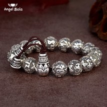 Charm Fine Retro Tibetan Buddhism Plated Thai Silver Rope Bracelet Men Six Words - £41.51 GBP