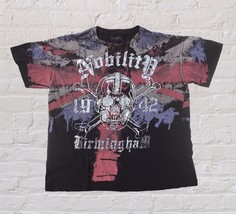 Y2K All Over Union Jack Print Shiny Skull Double Sided T Shirt Nobility 2XL - £16.59 GBP