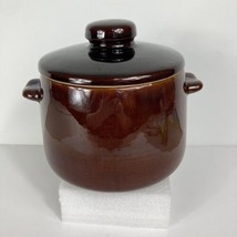 West Bend Bean Pot Crock With Lid Solid Brown Vintage Glazed Ceramic Stoneware - £14.35 GBP