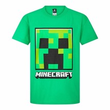 MINECRAFT Green Gamers T-Shirt CREEPER FACE LOGO Gaming Shirt Ages 3-13 - £8.91 GBP+