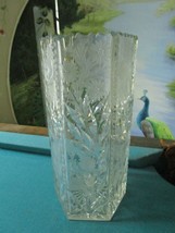 VICTORIAN SIX SIDED COLUMN ETCH VASE CUT CRYSTAL  - £97.78 GBP