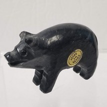Carved Stone Pig Black Small 1 1/2&quot; Tall Made in Mexico CHIPPED EAR - £6.39 GBP