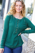 All I Need Hunter Green Contrast Stitch Henley Top - £15.72 GBP