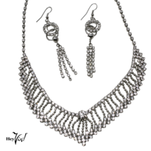 Vintage Bib Style Rhinestone Set Necklace and Pierced Dangle Earrings - Hey Viv - £20.78 GBP