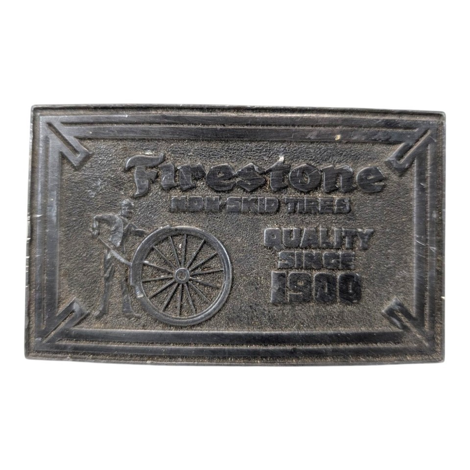Vintage Firestone Non-Skid Tires Advertisement Belt Buckle Lewis Buckles... - $12.60