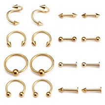 Latest 16 Pcs /set Circular Barbell Horseshoe Curve Spike Stainless Steel Body P - £11.24 GBP