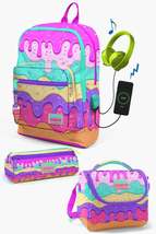 Kids Pink Colorful Ice Cream Patterned USB 3 Pcs School Bag Set SET0123831 - £205.64 GBP