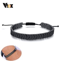 Vnox Mens Casual Hematite Arrows Bracelet with Length Adjustable Black Rope Chai - £9.36 GBP