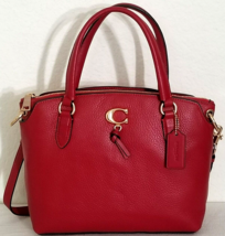 Coach 1317 Remi Red Pebbled Leather Gold C Top Zip Crossbody Satchel Bagnwt - £182.00 GBP