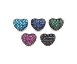 Colorful CZ Micro Pave Puffy Heart Spacer Beads, Cubic Zirconia Heart Space - $3.99