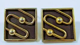 Vintage Mid-Century Swank Atomic Gold and Black Square Cufflinks  - £102.58 GBP