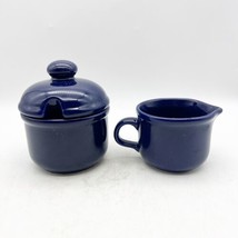 Vintage Waechtersbach SOLID Blue Sugar Bowl w/Lid and Creamer West Germany - £27.96 GBP