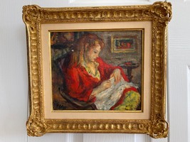 American Listed Artist Robert Philipp &quot;Rochelle Sewing&quot; Oil on Canvas Painting - £1,183.54 GBP