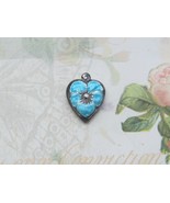 Vintage Sterling silver enameled puffy heart charm-AQUA BLUE pansy - $27.00