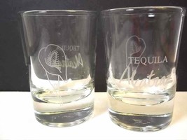 Tequila Alcatraz round shot glasses x 2 white on clear - £6.45 GBP