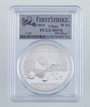 2014 Cina 10 Yuan Argento Panda Selezionato Da PCGS Come MS-70 Primo Strike - £84.36 GBP