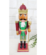 African American King Guard Nutcracker Red Green Wooden Sequins Christma... - $42.99