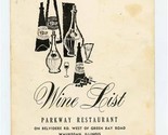Parkway Restaurant Wine List Belvidere Road Waukegan Illinois 1970&#39;s - $17.82
