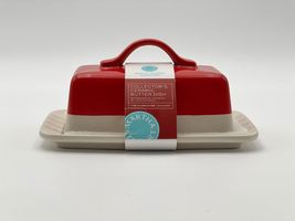 Martha Stewart Collector&#39;s Ceramic Butter Dish for Macy&#39;s Red &amp; White - $31.19