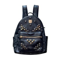 MCM Black Visetos Stark Insignia Black gold and silver Stud Backpack Small - £314.23 GBP