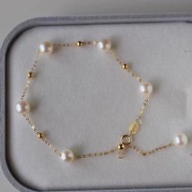18ct Solid Gold Pearl Beaded Chain Bracelet - 18K, Au750, freshwater, gift, fine - £154.37 GBP