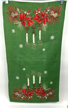 Vintage Christmas Linen Kitchen Tea Towel MCM Candle Poinsettia Holly 28... - £19.11 GBP