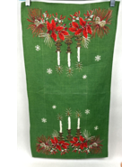 Vintage Christmas Linen Kitchen Tea Towel MCM Candle Poinsettia Holly 28... - $25.00