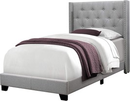 Monarch Specialties I Size/Grey Linen With Chrome Trim Twin Bed, Double, - £226.61 GBP