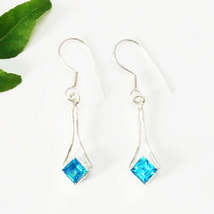 Amazing BLUE TOPAZ Gemstone Earrings, Birthstone Earrings, 925 Sterling Silver E - £19.57 GBP