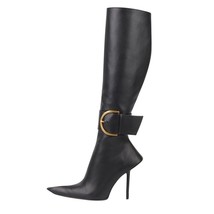 Fashion Square Buckle Women&#39;s Boots New Autumn Knee Length Zipper Long Boots Thi - £92.88 GBP