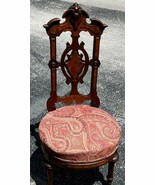 Antique Old Victorian Era Period Wood Carved Chair Paisley Cloth Upholst... - $307.48 CAD