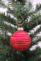 Gold Glitter Rings 2-5/8" Red Glass Ball Christmas Ornament - £7.82 GBP