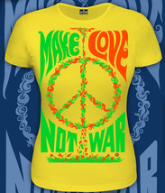 Peace Womens T Shirt UV-active Blacklight Hippie Symbol Psychedelic Fest... - $25.29