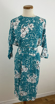 Vintage JCPenney Women&#39;s 9 10 Pencil Wiggle Dress Blue Floral Bow Belt - £28.40 GBP