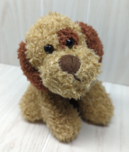 small plush puppy dog tan brown eye patch spot ears sitting textured shaggy fur - £10.17 GBP