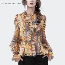 Aid printed chiffon women blouse long sleeve ruffle tunic shirt 2021 autumn new fashion thumb200