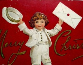 Christmas Postcard Ellen Clapsaddle Artist Signed Child Mailman Hat And Letter  - $16.15