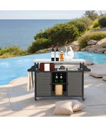 Outdoor Wicker Bar Cart - Rolling Kitchen Island with Stainless Steel Top - $6,028.58 MXN