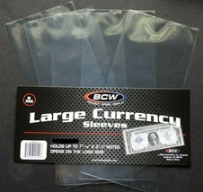 5 Loose BCW Soft Sleeve Large Dollar Bill Currency Sleeve Protectors Hol... - $1.75