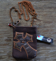 Lisa Berck B Bag Mini Evening Purse Brown Wool &amp; Leather with Pisan Cross - £63.71 GBP